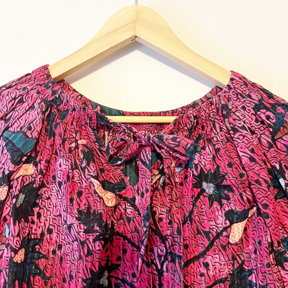 Ulla Johnson Flo Snapdragon Floral Puff Sleeve Tie Back Top Size 6 - Picture 6 of 9